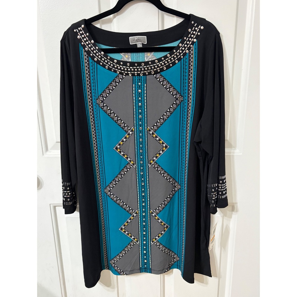 JM Collection | Studded Geometric Tunic Plus Size 3X || Teal Black|